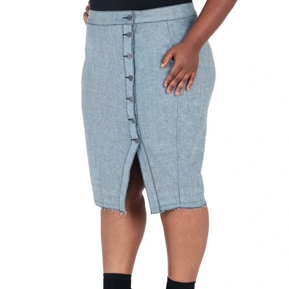 Poetic Justice Juliana High Waisted Midi Skirt Button Front Two Tone Multi Media